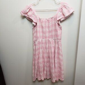 Old Navy Pink and White Smocked Dress Size Coquette Cottage Core Medium Tall